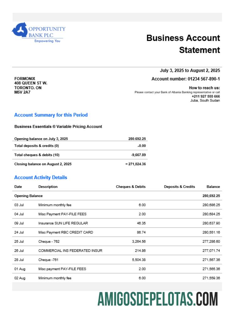 Em branco Declaração empresarial de oportunidade do Sudão do Sul modelo Word e PDF